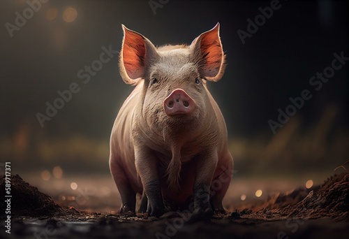 pig on the ground. Generative AI © Logan