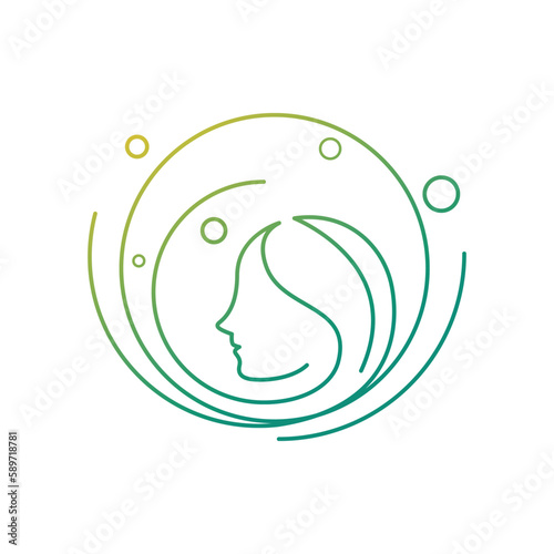 The minimalist woman face logo with leaves and circular lines is suitable for beauty, health, and other related businesses. photo