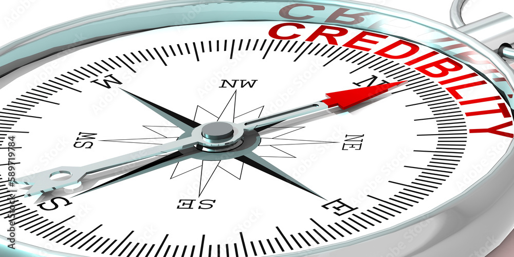 Metal compass with credibility word Metal compass with credibility word