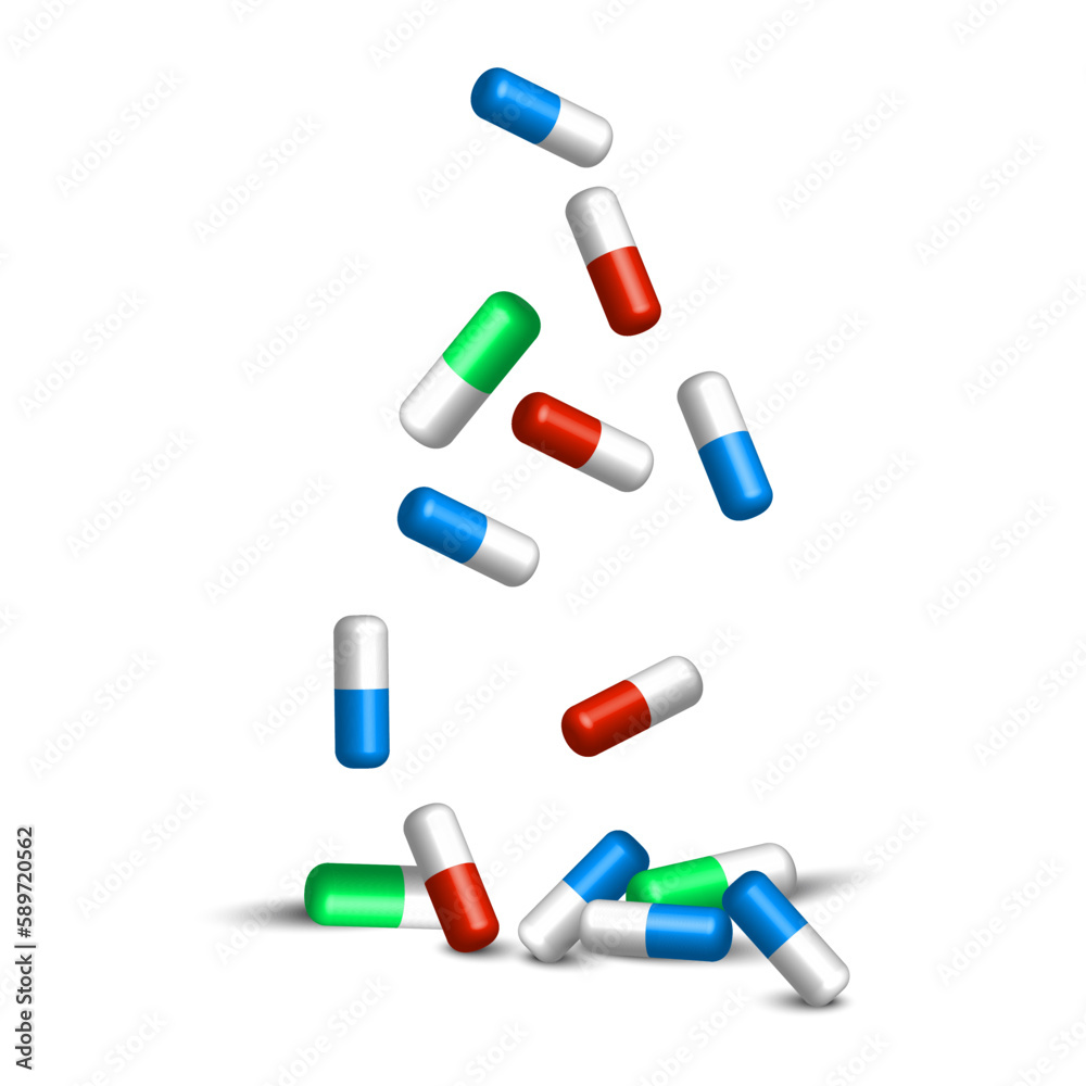 falling capsules tablets for medical design. Vector illustration. falling capsules tablets for medical design. Vector illustration.