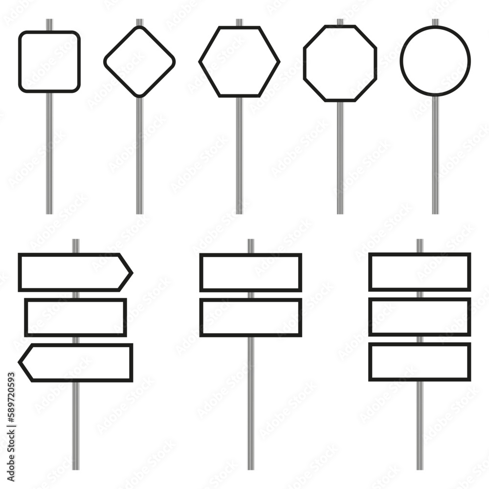 Empty white road signs. Mockup for promotion design. Vector illustration.