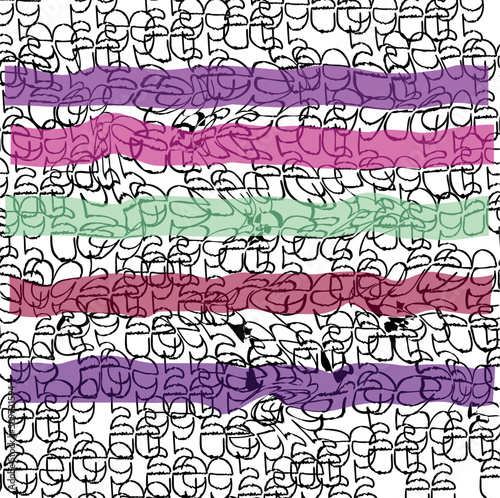 The abstract image consists of horizontal colored stripes and scribbles behind them.