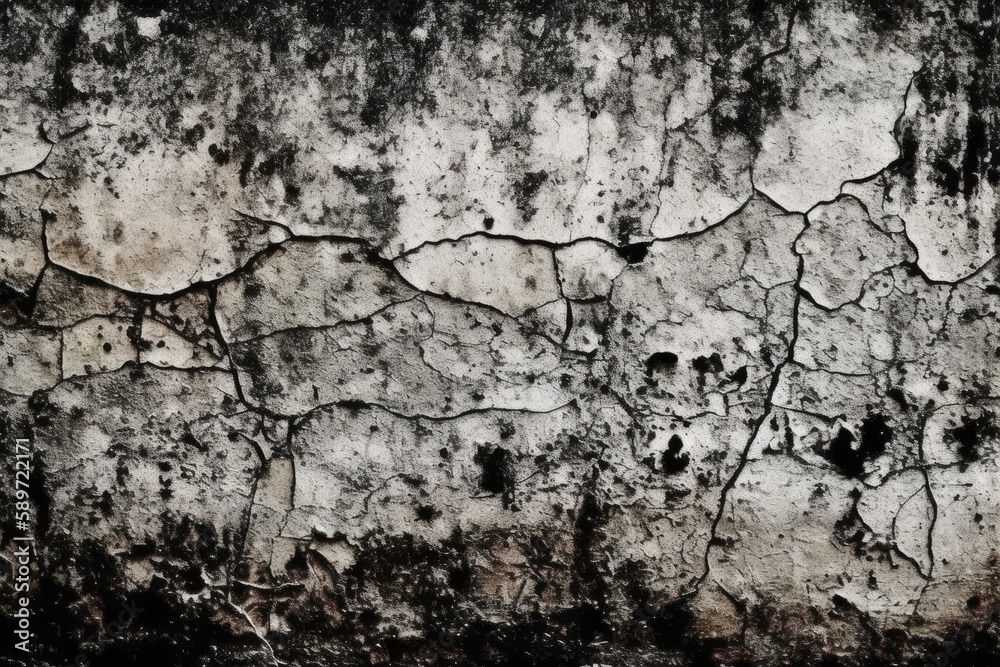 black and white photograph featuring a textured and cracked wall. Generative AI