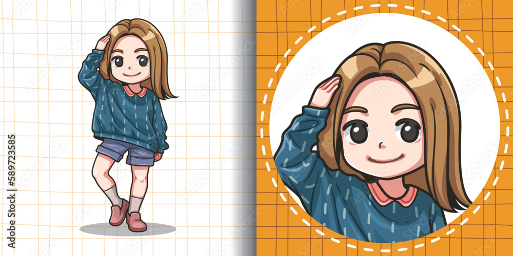 Cartoon style avatars for social media. Avatars profile of a girl with ...