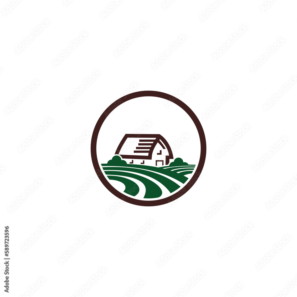 logo design vector of a house in the middle of a beautiful meadow