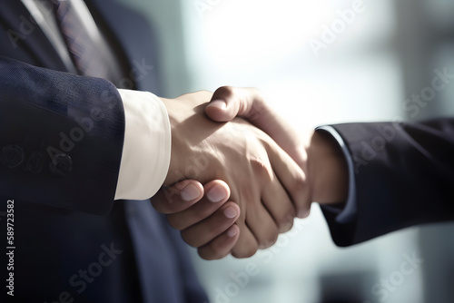 Two businessman shaking hands for partnership. Generative AI © Kenishirotie