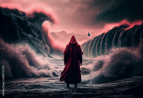 Moses Parting Red Seas, Generated AI, Generated, AI. Generative AI photo