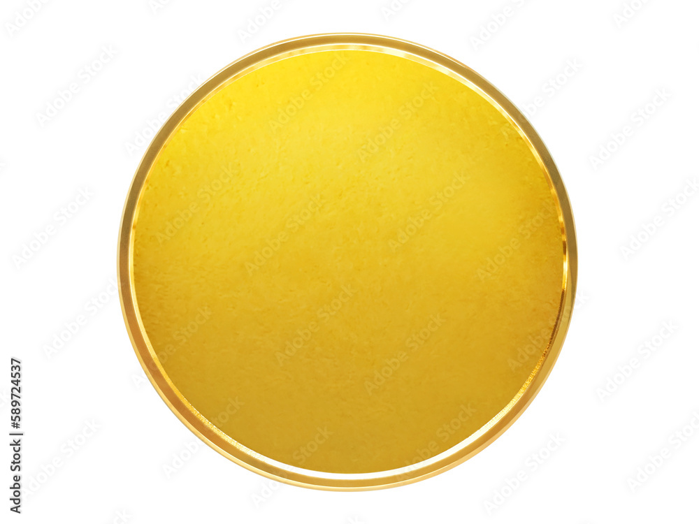 Blank template for gold coin or medal with metal texture PNG