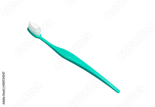 A toothbrush has toothpaste on the brush. PNG transparent