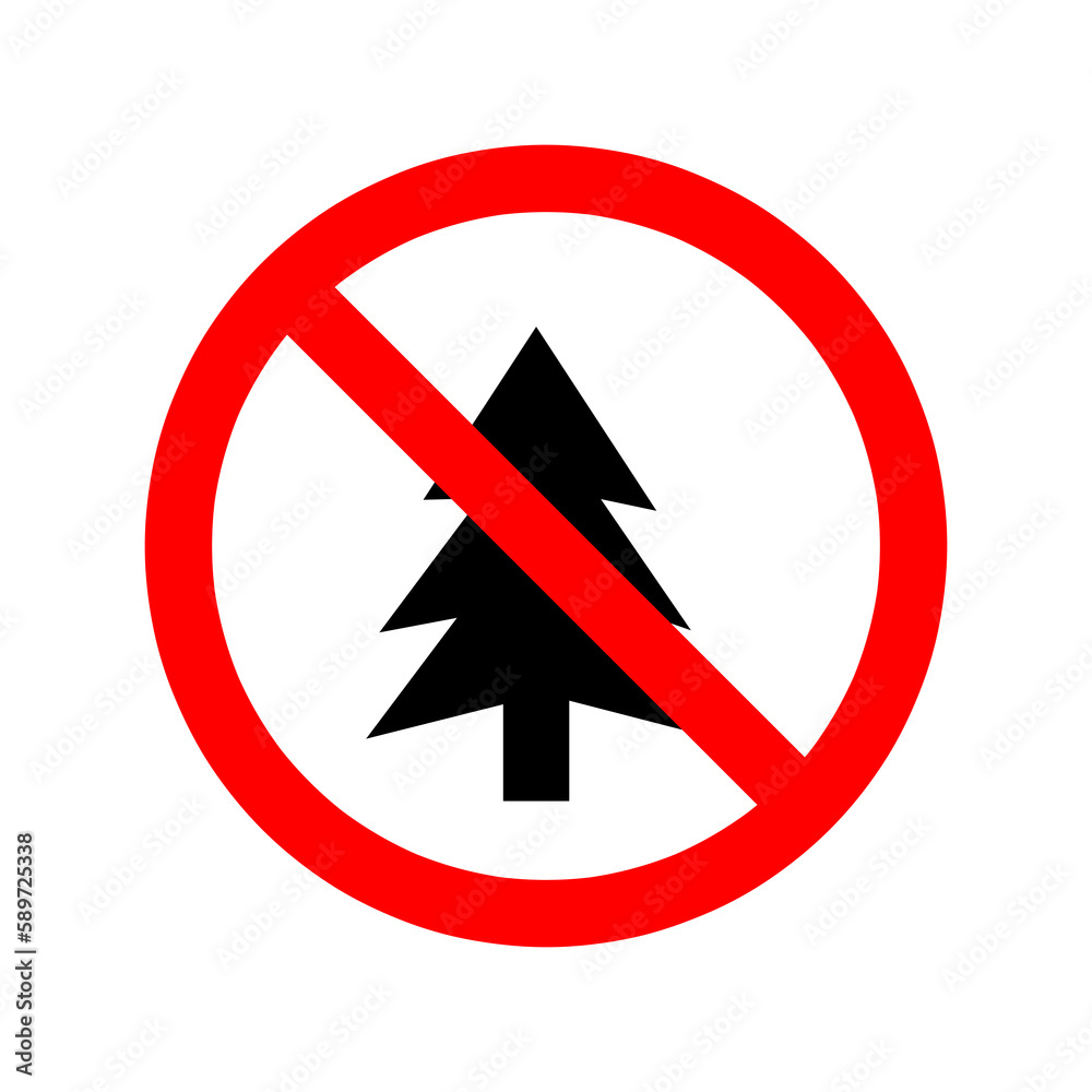 Vector illustration. Forbidden signs set. Christmas tree is prohibited on white background Stock