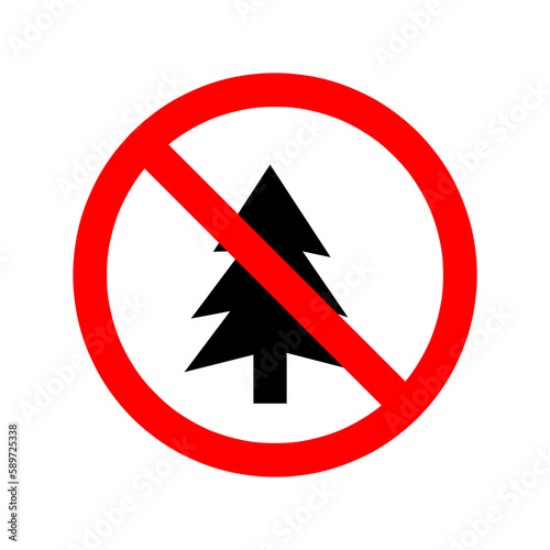  Vector illustration. Forbidden signs set. Christmas tree is prohibited on white background 