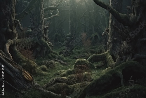 Haunted and Eerie Fairy Tale Forest Landscape  Generative AI