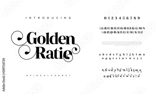 Golden ration abstract Fashion font alphabet. Minimal modern urban fonts for logo, brand etc. Typography typeface uppercase lowercase and number. vector illustration