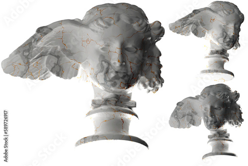 Luxurious white marble and gold Hypnos statue rendered in 3D. Perfect for album covers, apparel design, and social media promotion photo