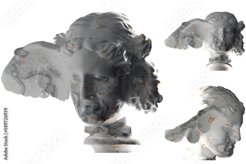 Luxurious white marble and gold Hypnos statue rendered in 3D. Perfect for album covers, apparel design, and social media promotion photo