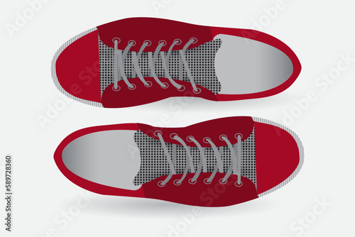 Maroon casual shoes. Great for girls, boyfriends, school kids, etc. Top view. Vector. Editable