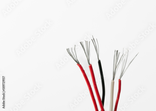 Electrical cable power wire isolate on white background. electrical cable multi colored installation.