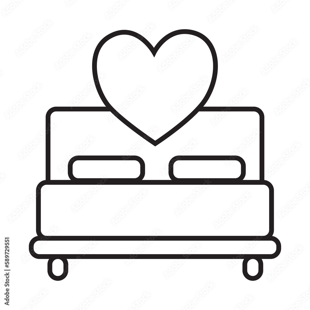 Bed and heart icon illustration with transparent background Bed and heart icon illustration with transparent background