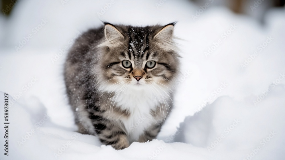 Cat in snow.
Created using generative AI.