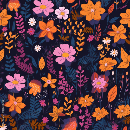 Wallpaper Mural  Seamless Spring Floral Digital Paper with Watercolor Flower Pattern,. Torontodigital.ca