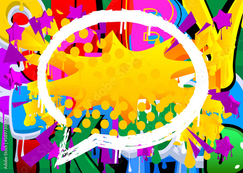 Speech Bubble Graffiti Background. Colorful Urban painting style backdrop. Abstract discussion symbol in modern dirty street art decoration.