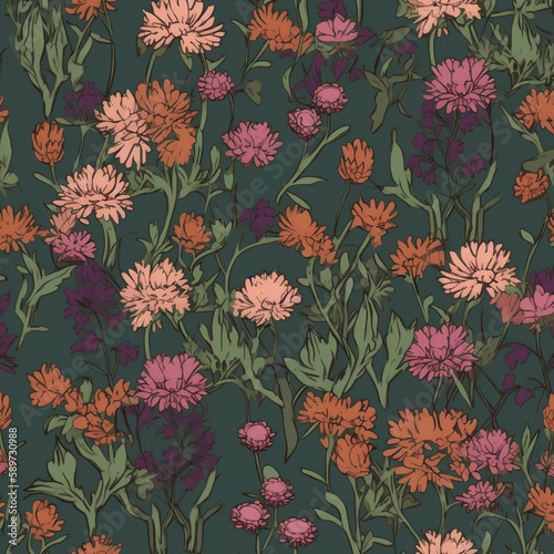  Seamless Spring Floral Digital Paper with Watercolor Flower Pattern,.