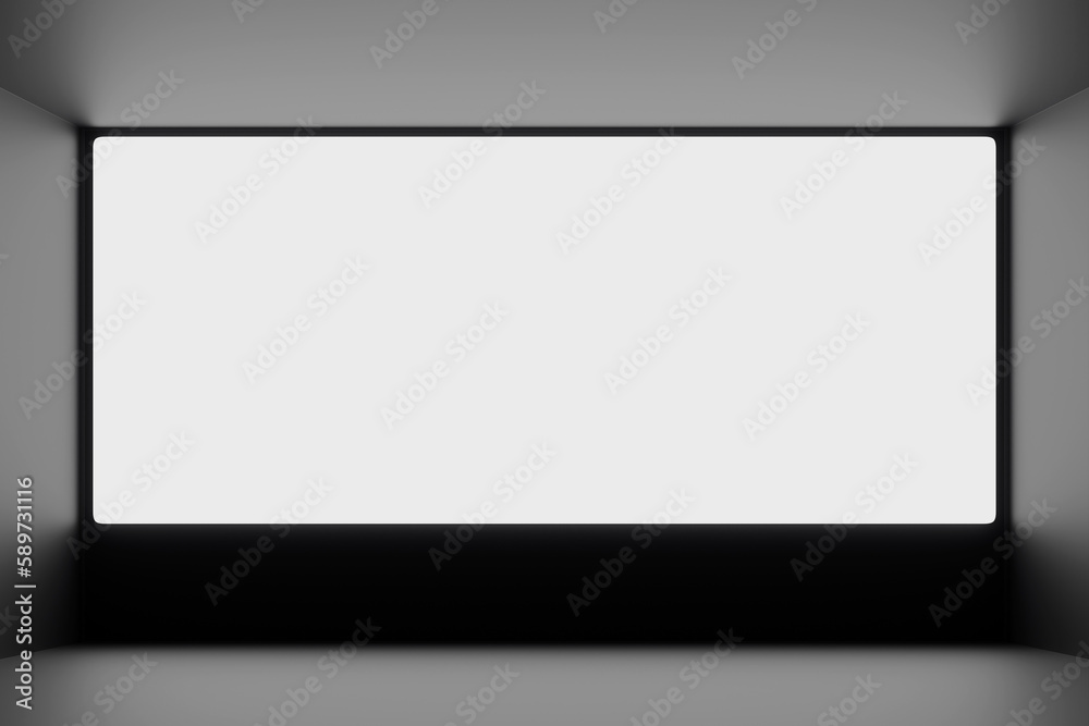 3D illustration mock up of a white screen in black room . Design, illustration for web banner, web and mobile, infographic. Application presentation concept 3D illustration mock up of a white screen in black room . Design, illustration for web banner, web and mobile, infographic. Application presentation concept