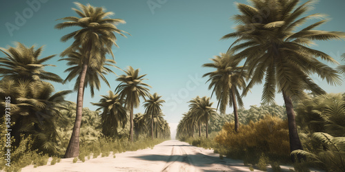 Beach with palm trees. Beautiful tropical beach and sea. Tropical beach with coconut palm trees. Paradise tropical beach with white sand. Generative AI © Ruslan Shevchenko