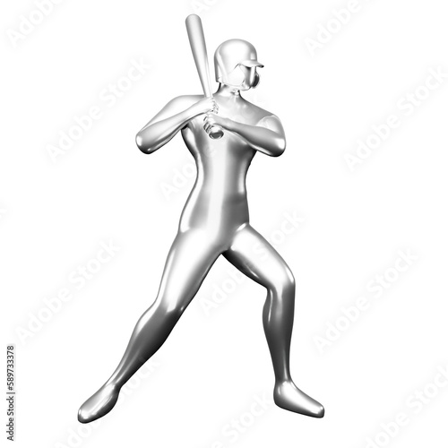 3d Silver Baseball Player Clip Art Holding a Baseball Bat. Viewed From The Side.
