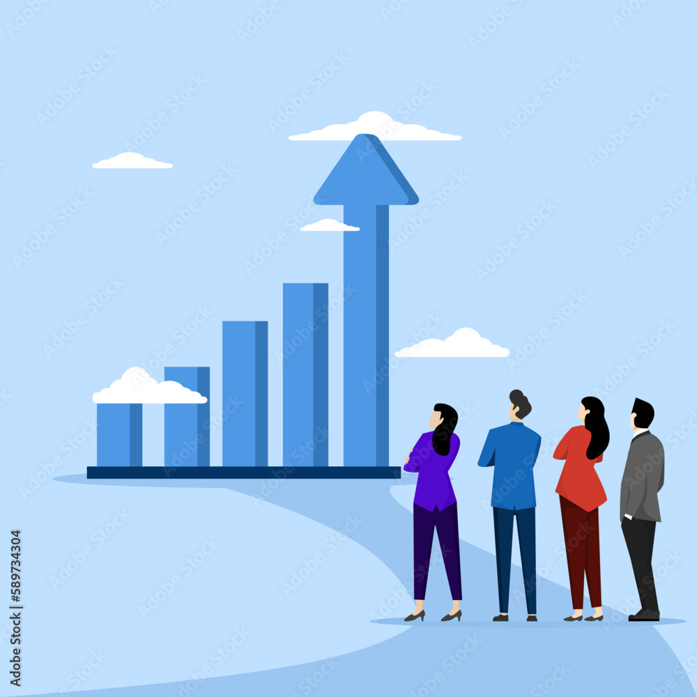 The concept of improving or development to improve performance, business grows to increase sales and profits, growth or progress to achieve goals and targets, a business team that sees graphics. The concept of improving or development to improve performance, business grows to increase sales and profits, growth or progress to achieve goals and targets, a business team that sees graphics.