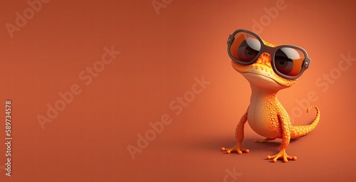 Cute Cartoon Gecko with Sunglasses with Space for Copy (Generative AI) © JJAVA