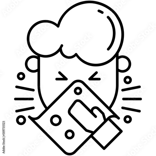 Sneeze Icon, Line Icon Style, Man Cough Flu Symbol Vector Stock.