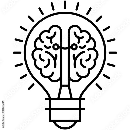 creative mind icon, line icon style, brain light bulb symbol vector stock.