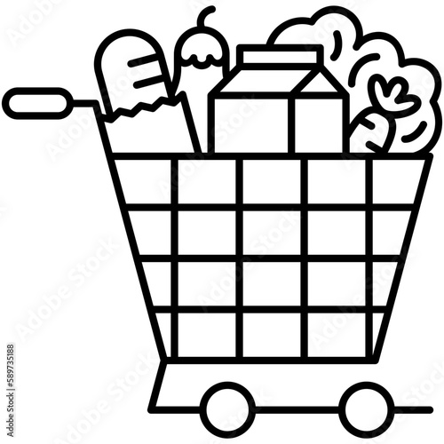 Grocery Icon, Line Icon Style, Home Food Bag Symbol Vector Stock.