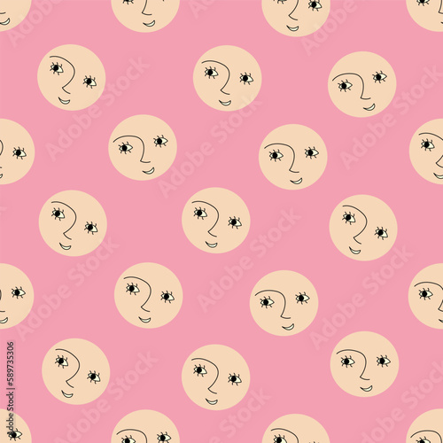 Feminine look, abstract personage, mascot design, funny face, cute icon