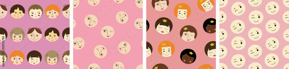 Feminine look, abstract personage, mascot design, funny face, cute icon
