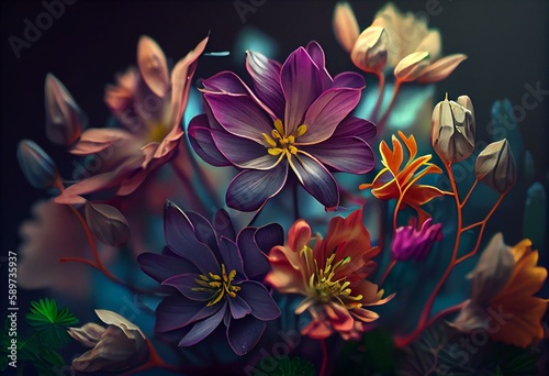 Flowers delicate spring different colors wildlife beginning of life abstraction background  Generative AI