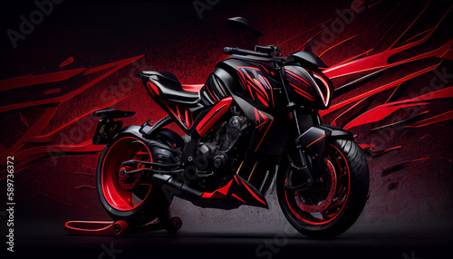 Super moto bike red black Colored Ai generated Image