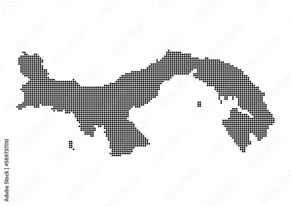 An abstract representation of Panama,Panama map made using a mosaic of black dots. Illlustration suitable for digital editing and large size prints. 