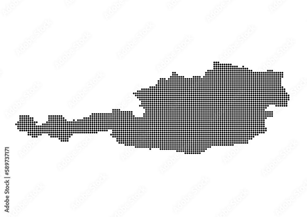 An abstract representation of Austria,Austria map made using a mosaic of black dots. Illlustration suitable for digital editing and large size prints. 