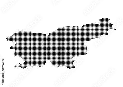 An abstract representation of Slovenia,Slovenia map made using a mosaic of black dots. Illlustration suitable for digital editing and large size prints. 