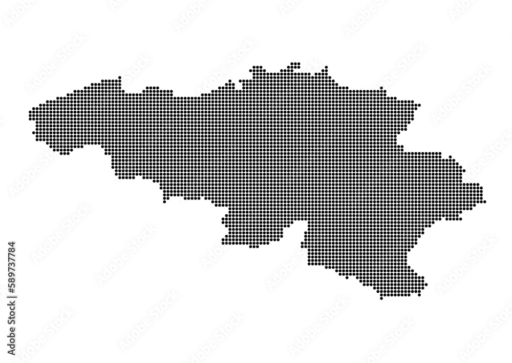 An abstract representation of Belgium,Belgium map made using a mosaic of black dots. Illlustration suitable for digital editing and large size prints. 