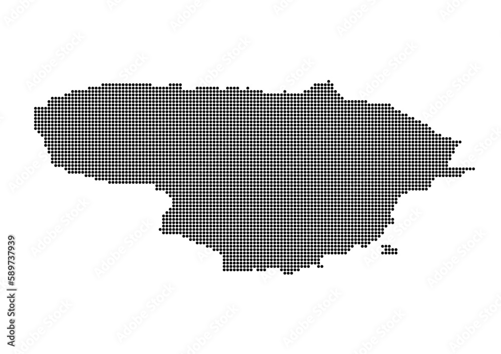 An abstract representation of Lithuania,Lithuania map made using a mosaic of black dots. Illlustration suitable for digital editing and large size prints. 