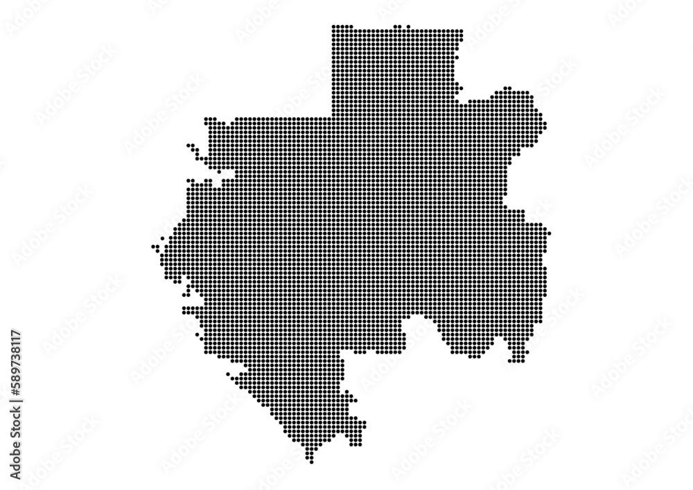 An abstract representation of Gabon,Gabon map made using a mosaic of black dots. Illlustration suitable for digital editing and large size prints. 