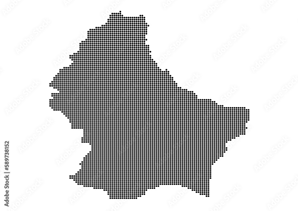 An abstract representation of Luxembourg,Luxembourg map made using a mosaic of black dots. Illlustration suitable for digital editing and large size prints. 