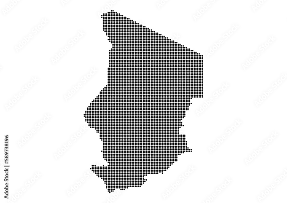 An abstract representation of Chad,Chad map made using a mosaic of black dots. Illlustration suitable for digital editing and large size prints. 