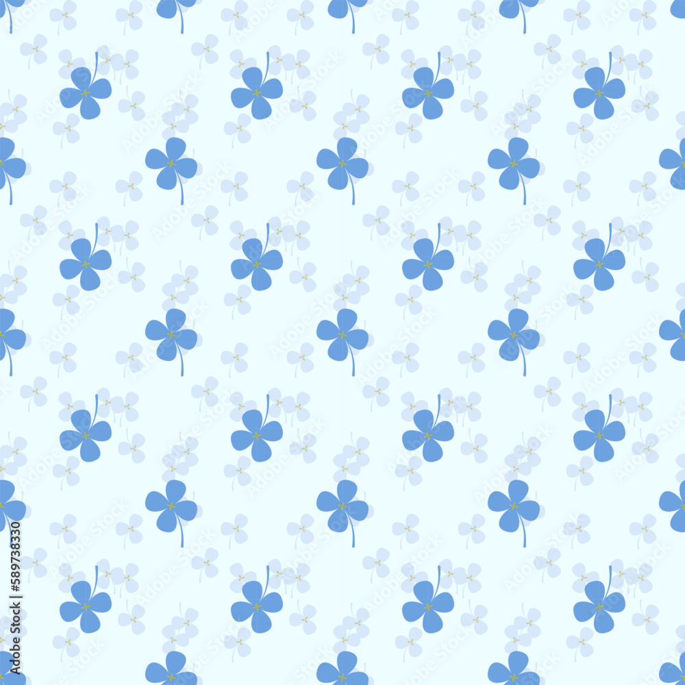 Cute blue clovers are surrounded by small blue tone clovers background, a seamless pattern that looks beautiful, bright and attractive. Cute blue clovers are surrounded by small blue tone clovers background, a seamless pattern that looks beautiful, bright and attractive.