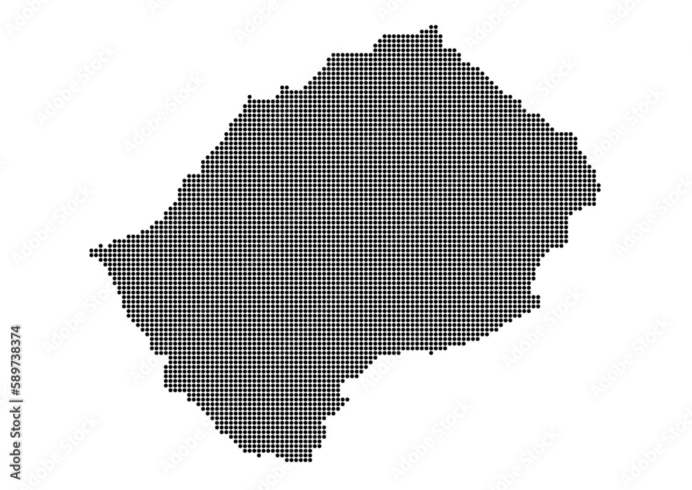 An abstract representation of Lesotho,Lesotho map made using a mosaic of black dots. Illlustration suitable for digital editing and large size prints. 