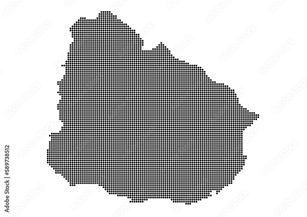 An abstract representation of Uruguay,Uruguay map made using a mosaic of black dots. Illlustration suitable for digital editing and large size prints. 