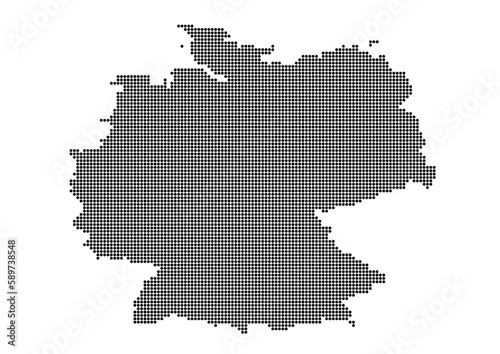 An abstract representation of Germany,Germany map made using a mosaic of black dots. Illlustration suitable for digital editing and large size prints. 